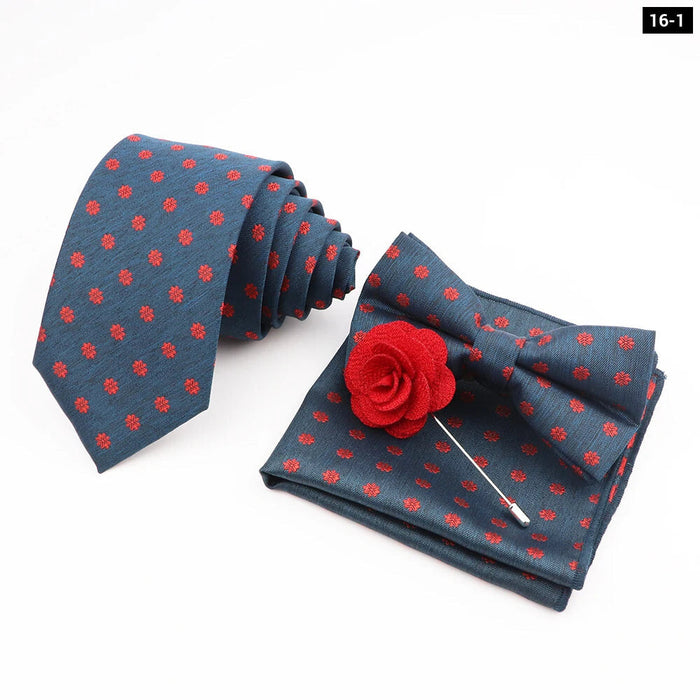 Flower Pattern Ties And Handkerchief Set For Weddings And Business