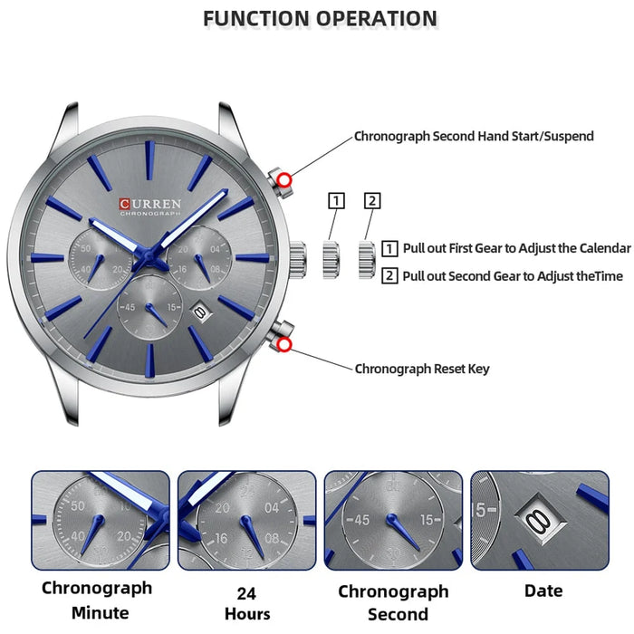 Stainless Steel Chronograph Quartz Watches With Luminous