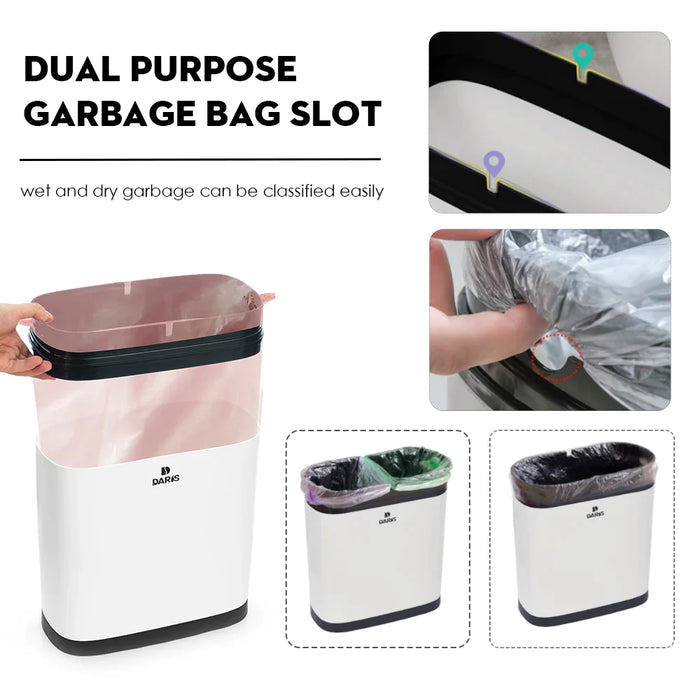 14 Liter Plastic Slim Container Bin With Press Top Lid For Kitchen Bathroom