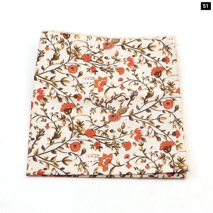 Floral Pocket Square For Men Classic White Cotton Handkerchief For Weddings And Daily Wear