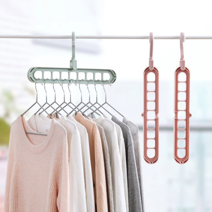2Pcs Multifunctional Foldable Reusable Hanger Storage Rack Magic Nine Hole Plastic Hanger For Household Garments