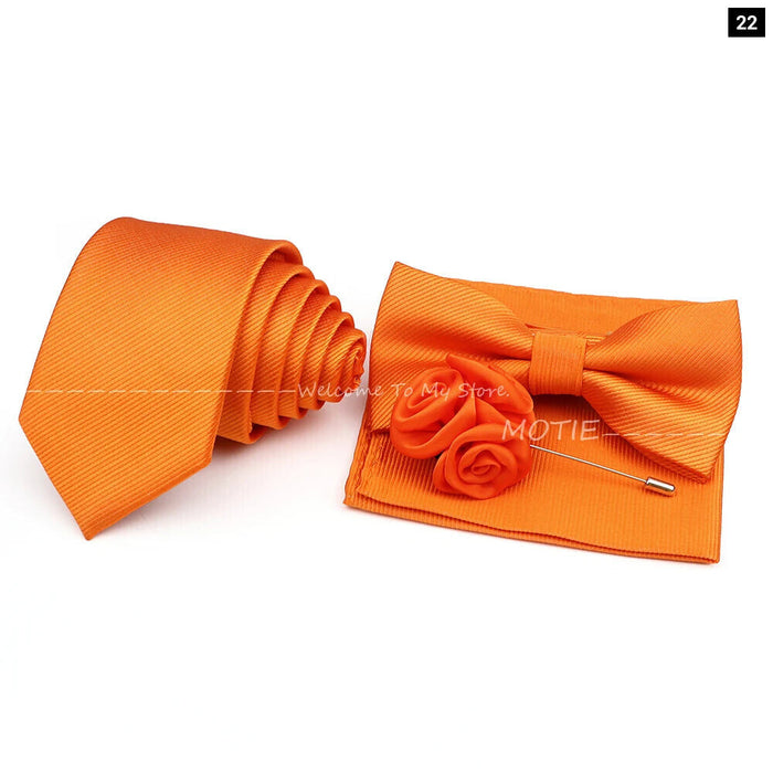 Tie Set Solid Colour Bowtie Handkerchief Brooch Cufflink For Business Weddings And Gifts