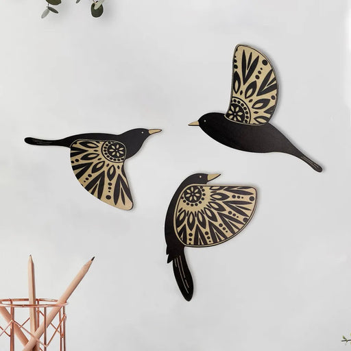 Vintage Gothic Black Bird Wall Decor Set