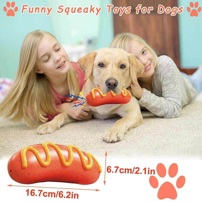 Tough Rubber Dog Chew Toy Squeaky Grilled Sausage Design