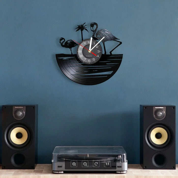 Flamingo Gramophone Record Wall Clock