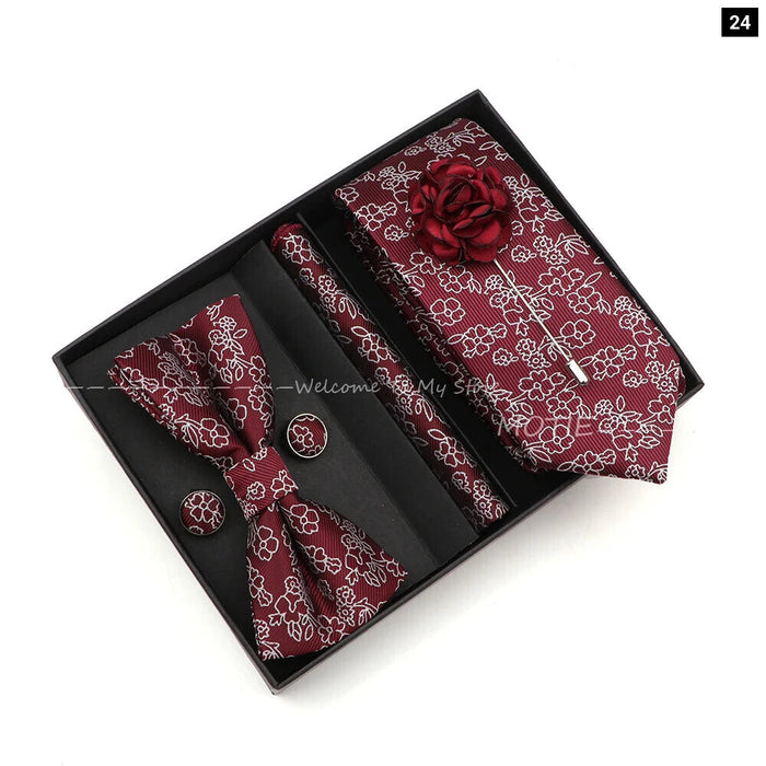 Floral Tie Set Novelty Design With Box For Parties And Business