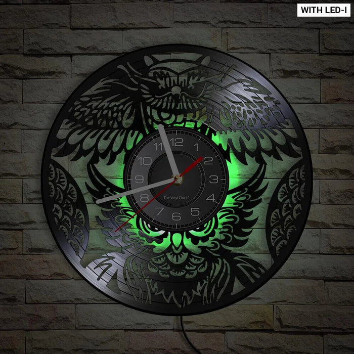 Vinyl Record Clock Eagle Owl Wall Art