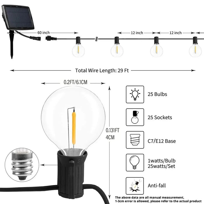 Usb Rechargeable Solar G40 String Lights