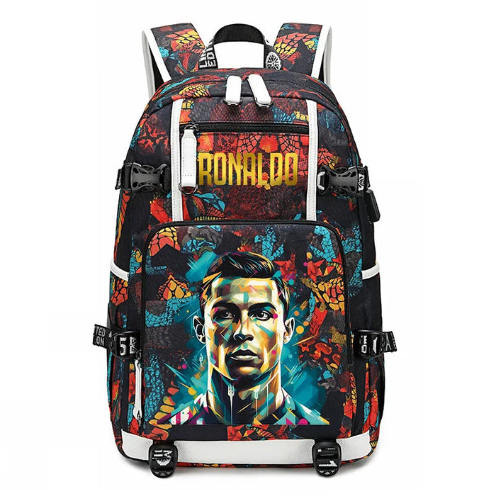 Ronaldo Avatar Print Student Backpack With Usb Port For Travel And School