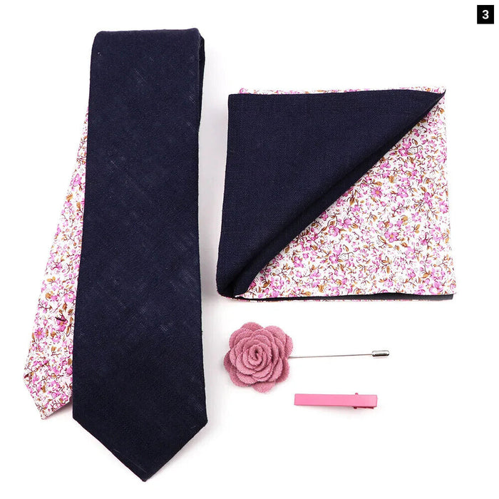 Floral Plaid Cotton Tie Set For Parties And Daily Wear