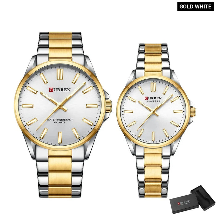 Fashion Brand Couple Watches For Lovers Classic Quartz Stainless Steel Bracelet Wristwatches With Luminous Hands