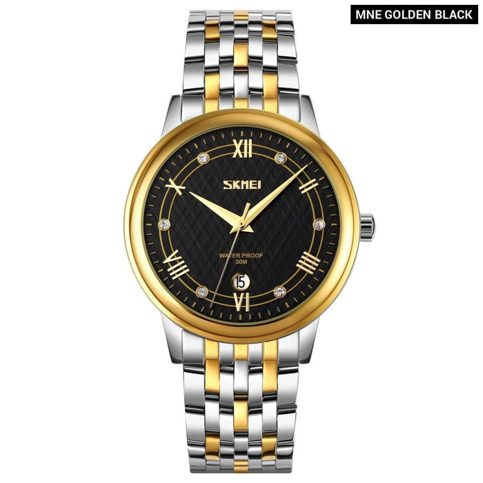 Men's Women's Stainless Steel Band Analog Calendar Display Quartz 3ATM 30M Water Resistant Wristwatch