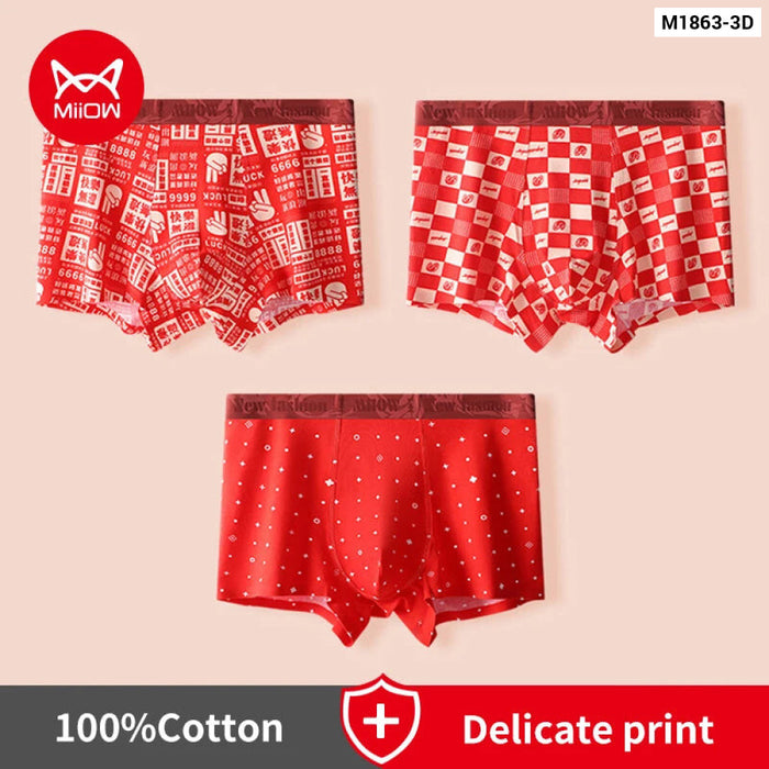 3 Piece Mens Red Print Boxers