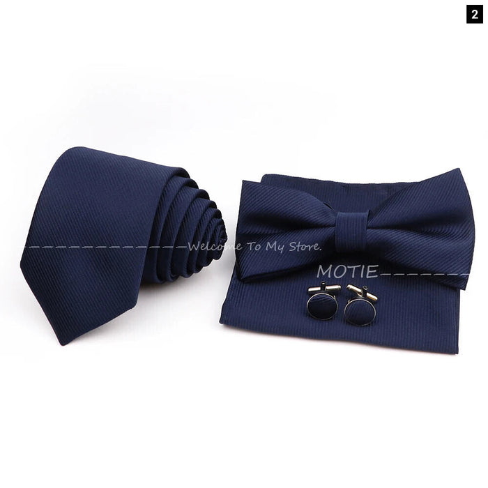 Tie Set Solid Colour Bowtie Handkerchief Brooch Cufflink For Business Weddings And Gifts