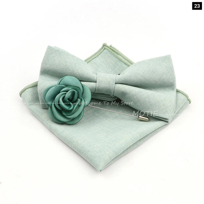 Design Cotton Handkerchief Set Adult And Kids Butterfly Bowtie Cufflink Brooch Party Suit Accessories