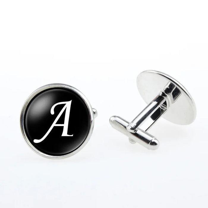 Classic Black Cufflinks For Groom Business 26 Letters Initials Gift