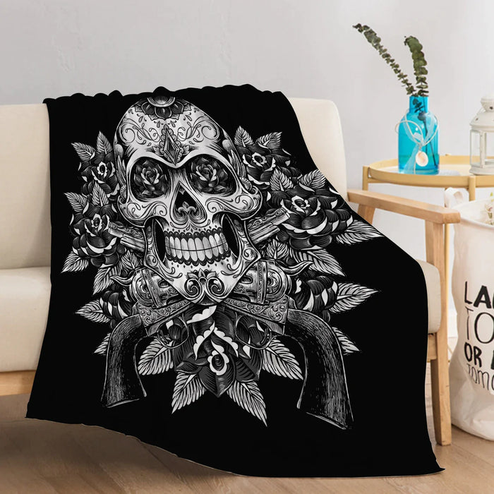 Soft Rose Eyed Skull Throw Blanket Plush For Sofa Couch