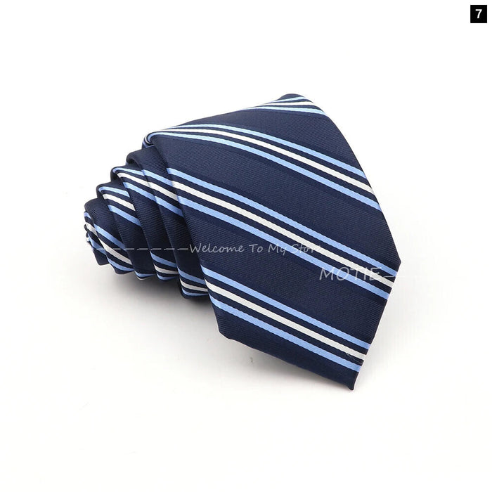 Deep Blue Striped Polyester Neckties For Business Weddings And Daily Wear