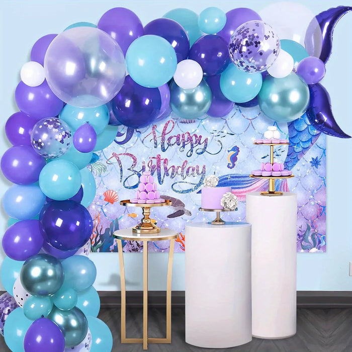 130 Pcs Mermaid Themed Balloon Set Suitable For Birthday Swimming Pool And Beach Activities Anniversary Celebration Summer Party