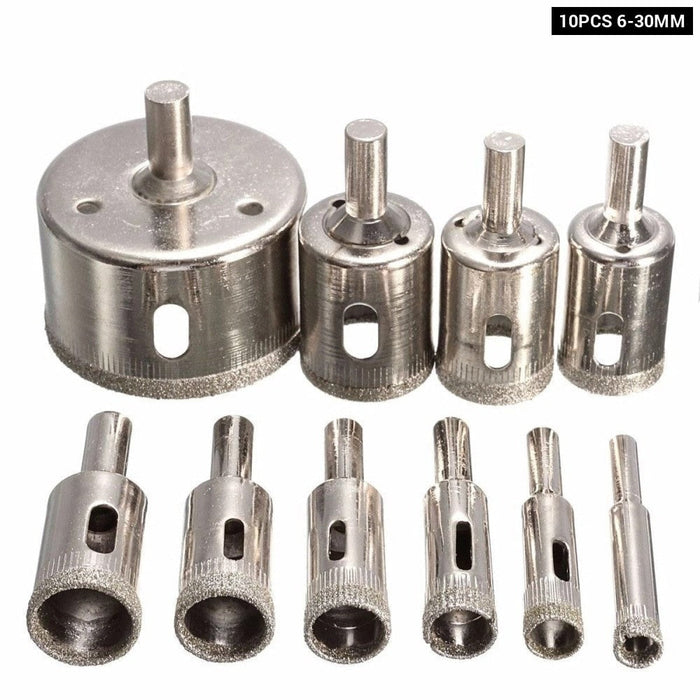 10 Diamond Coated Drill Bits Set Hole Saw Kit Tile Marble Glass Ceramic Power Tool Accessories