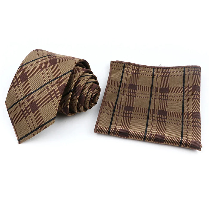 Brown Ties And Pocket Square Set For Weddings And Daily Wear