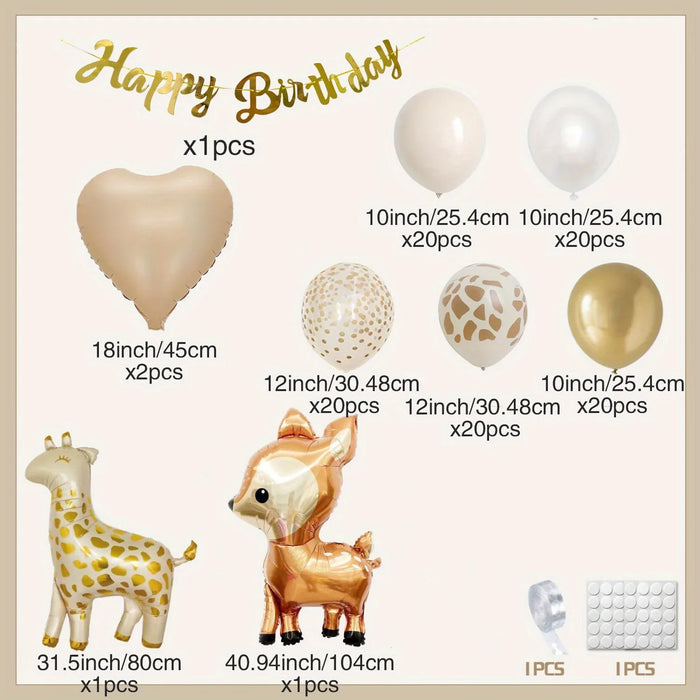 113Pcs Brown Birthday Balloon Set With Bear Shape Aluminum Balloon For Birthday Party Event Celebration Festival Party