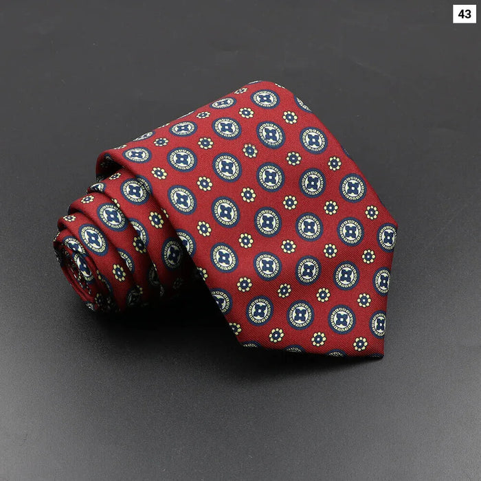 Silk Tie For Men 7.5Cm Soft Novelty Necktie In Blue Green And Orange Dot And Floral Design For Weddings And Business Gift Idea