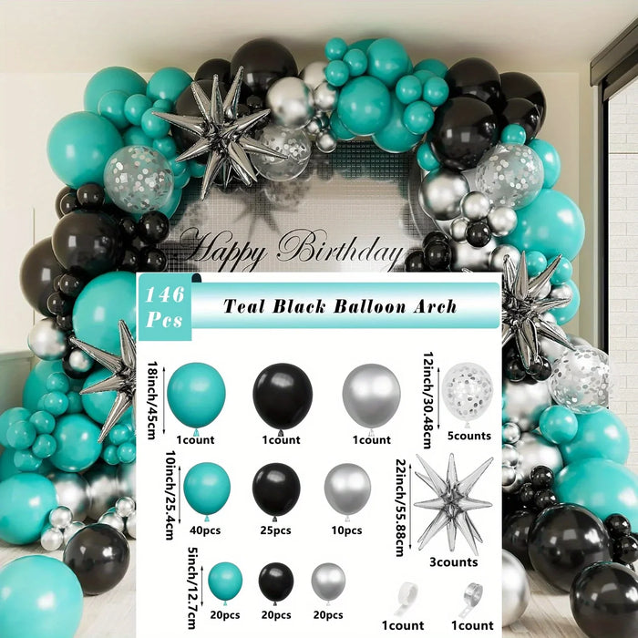 146Pcs Blue Black Silver Balloon Garland Arch Set Birthday Wedding Anniversary Graduation Celebration Spring Summer Decoration