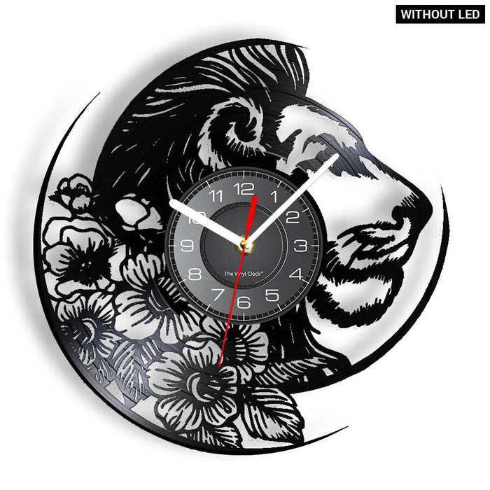 Wild Lion Floral Vinyl Record Wall Clock