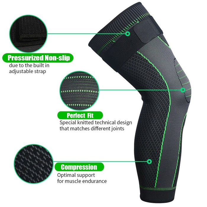 1Pair Extra Long Sports Compression Leg Sleeves with Elastic Straps For Basketball Football