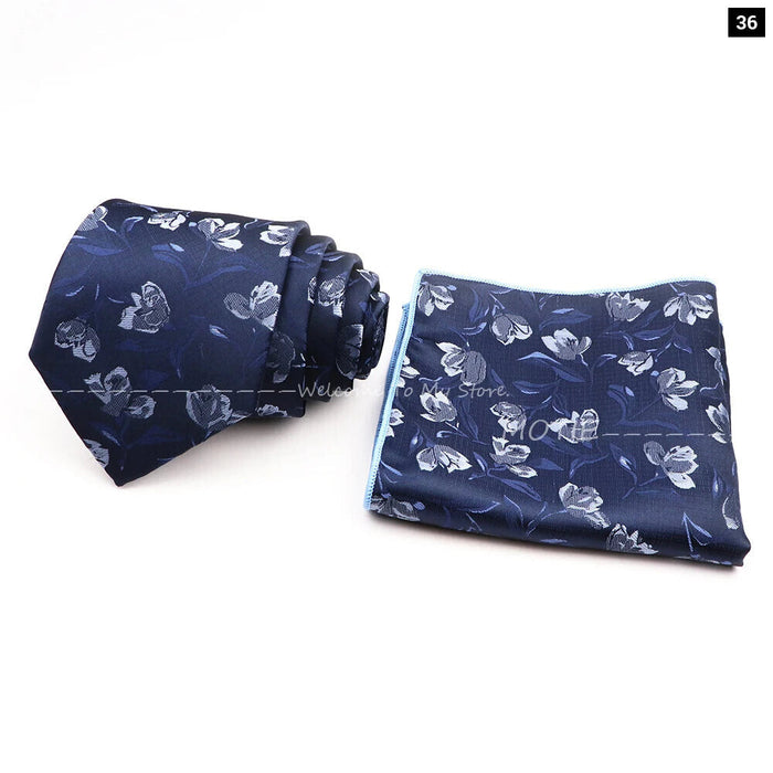 Floral Pocket Square Tie Set For Weddings Parties And Daily Wear