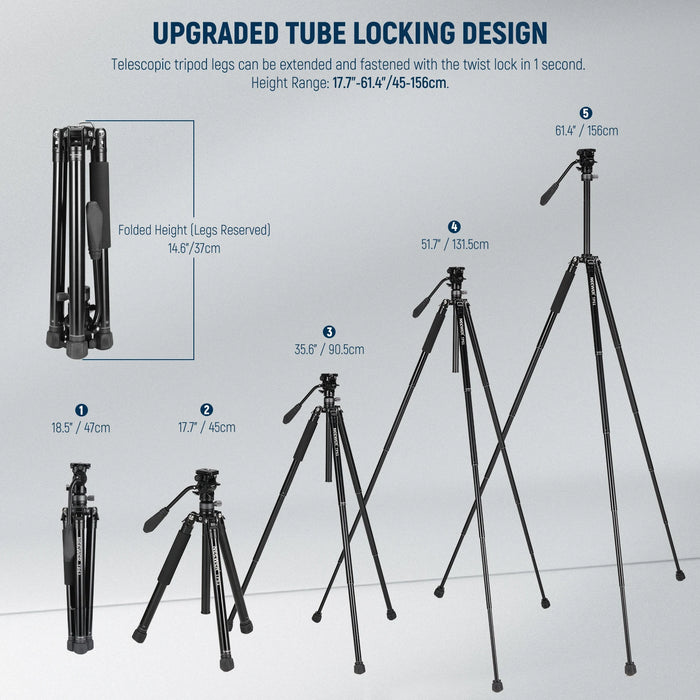 61.4 Video Travel Tripod With Fluid Head & Reversible Legs