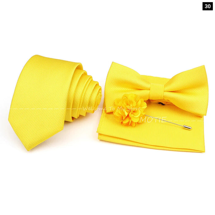 Tie Set Solid Colour Bowtie Handkerchief Brooch Cufflink For Business Weddings And Gifts