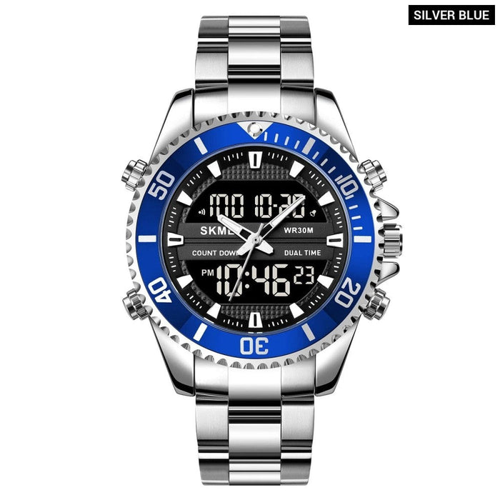 Men’s Stainless Steel Band Digital Analog Date Calendar