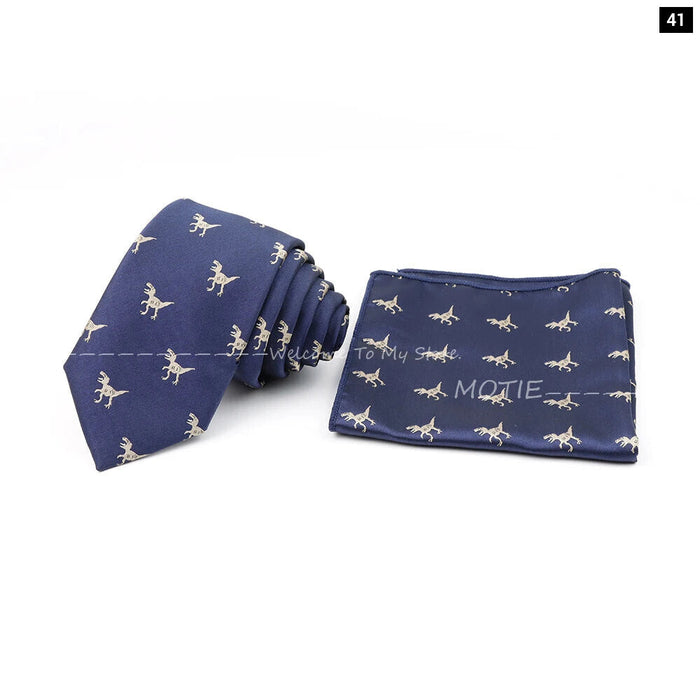 Cartoon Insect Tie Set Blue Bowtie Handkerchief Necktie For Men Business Party Casual Wear Gift