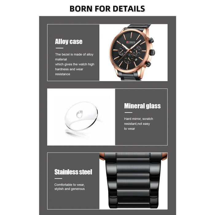 Casual Sport Watches Men'S Quartz Chronograph Stainless Steel Bracelet Wristwatches With Date Male Clock