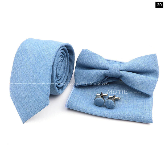 27 Colour Tie Set Classic Cotton Pocket Square Cufflink And Bowtie For Mens Wedding Party Accessories