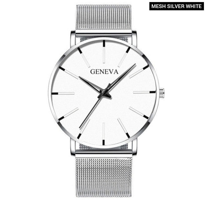 Minimalist Mens Fashion Ultra Thin Watches Simple Men Business Stainless Steel Mesh Belt Quartz Wrist Watch