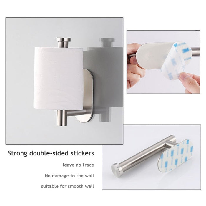 1pc Stainless Steel Paper Towel Holder No Punch Wall Mount Paper Roll Shelving Toilet Home Bathroom Kitchen Organizer