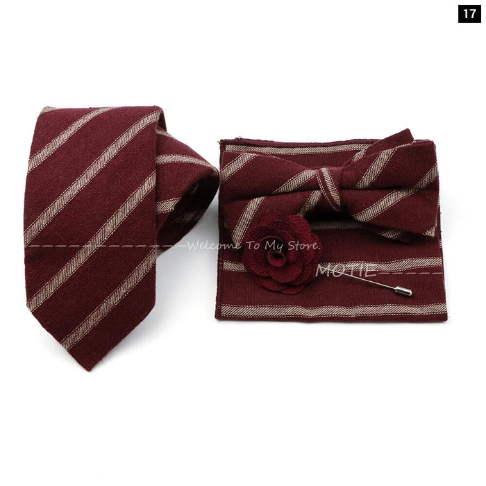 Classic Cotton Striped Necktie Set For Groom Business Or Wedding