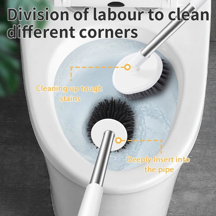 2 In 1 Wall-Mounted Soft Bristle And Silicone Toilet Brush Set