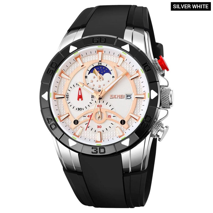 Men's Silicone Analog Calendar Display Quartz 3ATM 30M Water Resistant Wristwatch