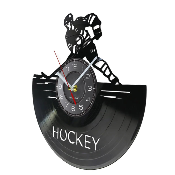 Hockey Player Silhouette Vinyl Record Wall Clock