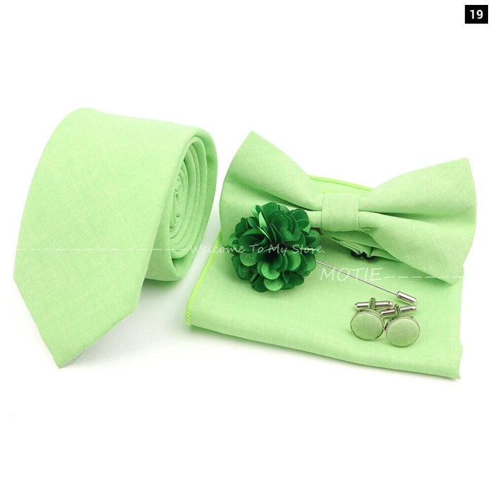 27 Colour Tie Set Classic Cotton Pocket Square Cufflink And Bowtie For Mens Wedding Party Accessories