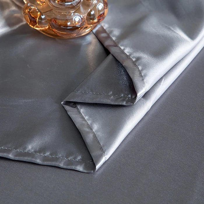 4 Piece Silky Grey Rayon Satin Fitted Sheet Set