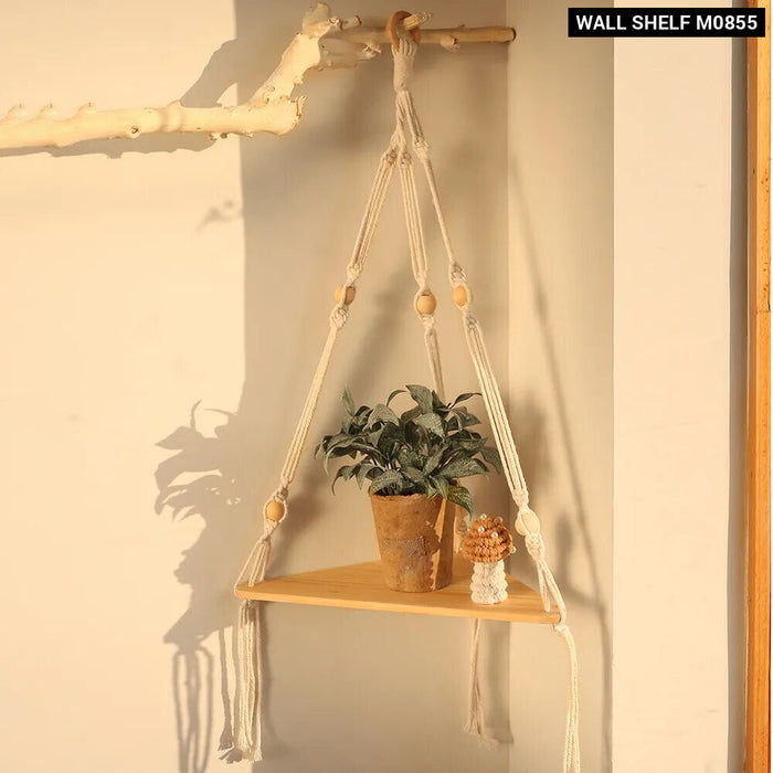 Boho Wood Floating Shelf For Corner Decor