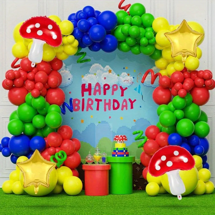 156Pcs Balloon Garland Set With Mushroom Star Suitable For Birthday Parties Anniversaries Theme Events And Other Decorations