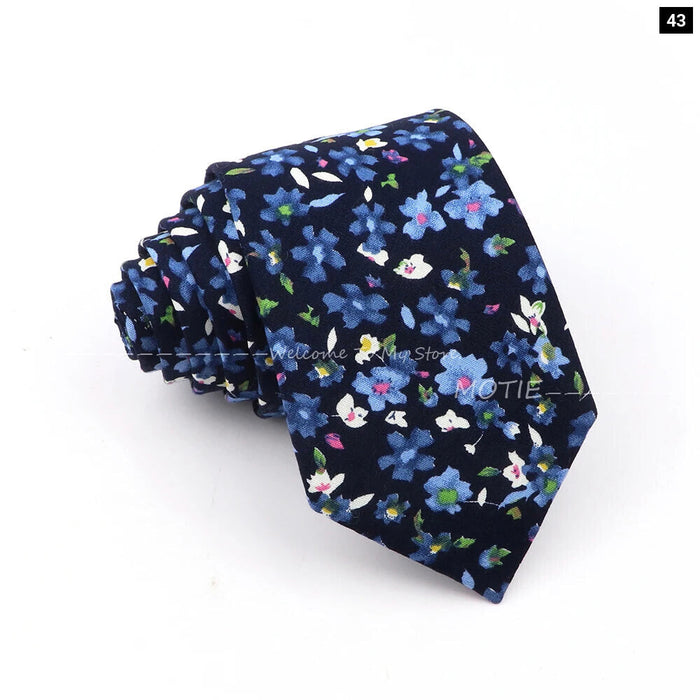 Blue Floral Cotton Ties For Weddings Business And Daily Wear