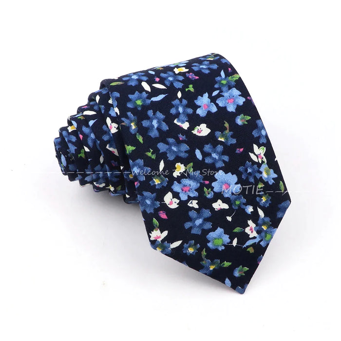 Blue Floral Cotton Ties For Weddings Business And Daily Wear