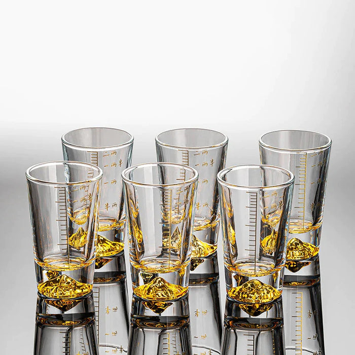 Clear Glass Liquor Cup Set With Graduated Line And Holder